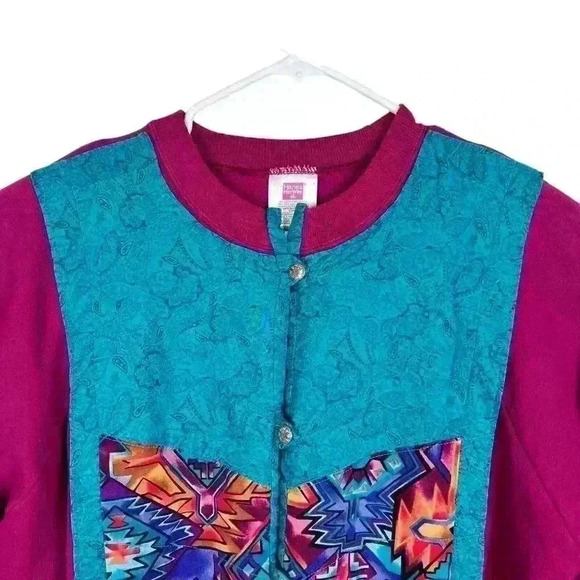 Vintage Size XL Quilted Hanes Her Way Ugly Sweater Sweatshirt Button Cardigan - Picture 6 of 12